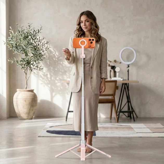 Штатив Tech-Protect L10S Bluetooth Selfie Stick Pink/Grey with MagSafe (5906302340132) - изображение 14