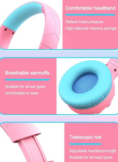 Детские беспроводные наушники с единорогом Onikuma B-75 с Bluetooth 5.4, RGB-подсветкой, микрофоном и защитой слуха 85 дБ До 50 часов работы Розовые - изображение 6