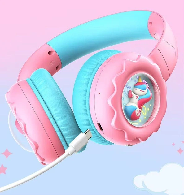 Детские беспроводные наушники с единорогом Onikuma B-75 с Bluetooth 5.4, RGB-подсветкой, микрофоном и защитой слуха 85 дБ До 50 часов работы Розовые - изображение 8