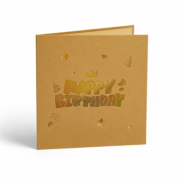Музыкальная поздравительная открытка «Happy Birthday» с объемным тортом внутри и подсветкой, Золотой - изображение 2