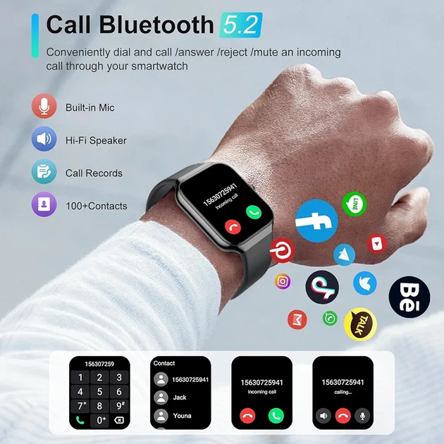 Смарт-часы Smart Watch 1.96" HD с Bluetooth-звонками, для Android и iPhone, IP68, 113+ спортивных режимов, пульсометр, мониторинг сна - изображение 2