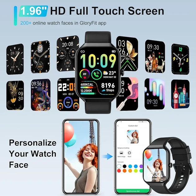 Смарт-часы Smart Watch 1.96" HD с Bluetooth-звонками, для Android и iPhone, IP68, 113+ спортивных режимов, пульсометр, мониторинг сна - изображение 3