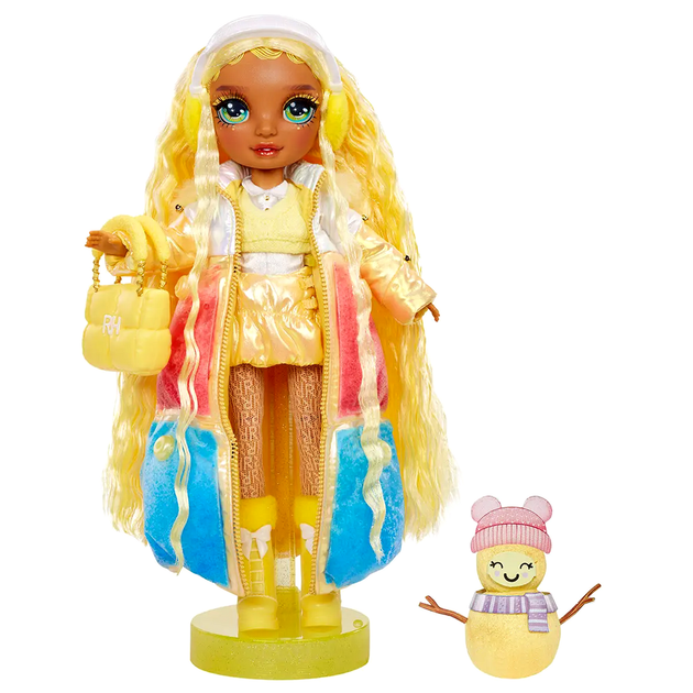 Кукла Rainbow High Winter Wonderland с аксессуарами для лепки снеговика 28 см желтая - изображение 6