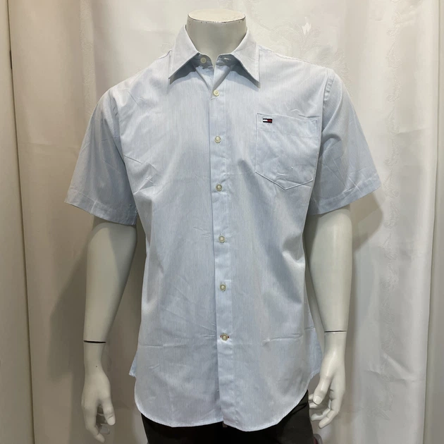 Рубашка Tommy Hilfiger мужская полоска лето хлопок короткий рукав карман XL голубая - Фото 1 Рубашка Tommy Hilfiger мужская полоска лето хлопок короткий рукав карман XL голубая - изображение 1