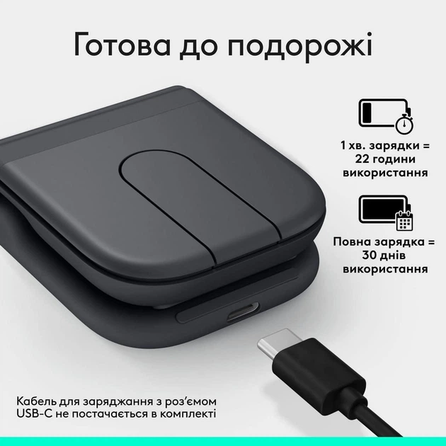 Мышь Logitech Mobi Fold Wireless Mouse Graphite (910-007604) - изображение 3