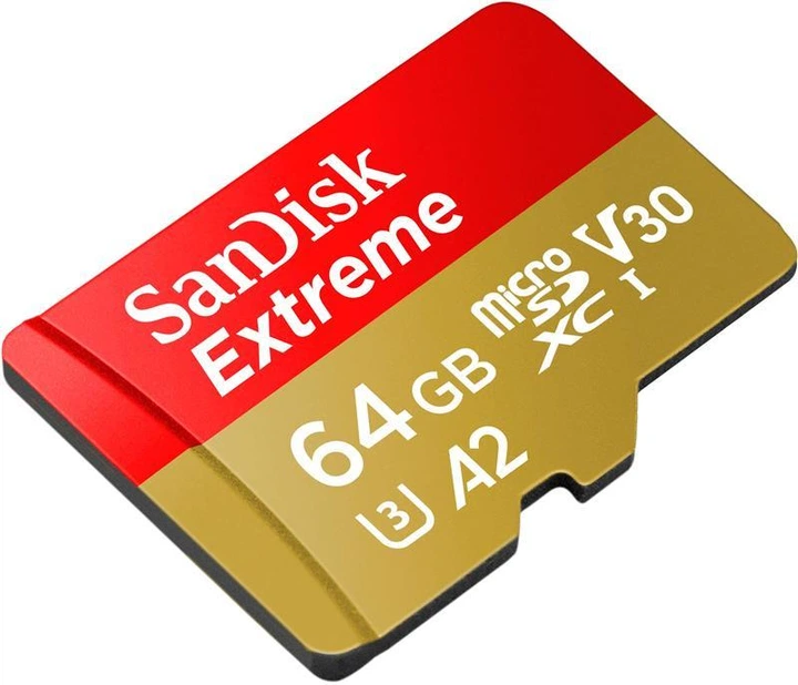 Картка пам'яті MicroSDXC 64 GB C10 UHS-I SanDisk Extreme V30 U3 R170/W80MB/s (SDSQXAH-064G-GN6AA) ( 28722 ) - Фото 2 Картка пам'яті MicroSDXC 64 GB C10 UHS-I SanDisk Extreme V30 U3 R170/W80MB/s (SDSQXAH-064G-GN6AA) ( 28722 ) - зображення 2