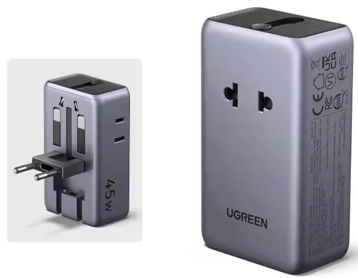Дорожній адаптер UGREEN GaN 45W Travel 2 USB Ports 2 Type-C сумісний з більш ніж 150 країнаx ідеальний для подорожей та туризму - Фото 2 Дорожній адаптер UGREEN GaN 45W Travel 2 USB Ports 2 Type-C сумісний з більш ніж 150 країнаx ідеальний для подорожей та туризму - зображення 2
