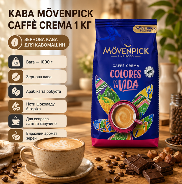 Зерновый кофе Mövenpick Caffè Crema Colores de la Vida 1 кг натуральная для кофемашины арабика робуста - Фото 1 Зерновый кофе Mövenpick Caffè Crema Colores de la Vida 1 кг натуральная для кофемашины арабика робуста - изображение 1