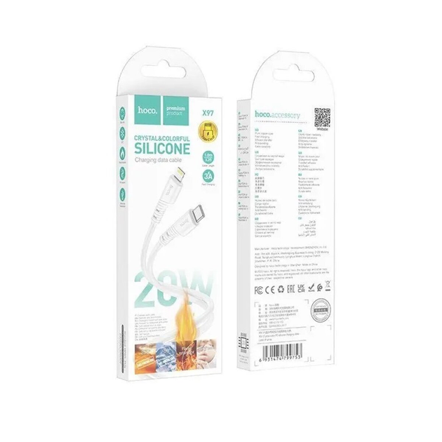Кабель HOCO X97 Crystal color silicone charging data cable iP white - Фото 2 Кабель HOCO X97 Crystal color silicone charging data cable iP white - изображение 2