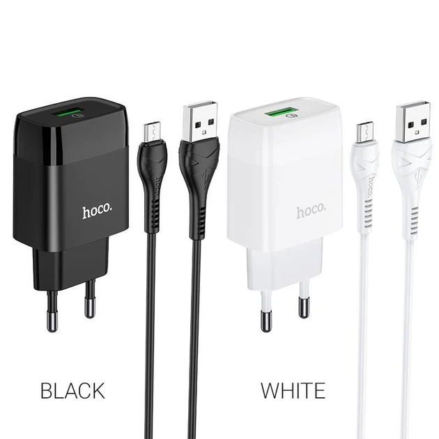 Мережевий зарядний пристрій з кабелем HOCO C72Q Glorious single port QC3.0 charger set(Type-C) 18W White - изображение 3