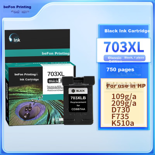 Картридж струменевий Befon 703 чорний для HP CD887A D730 K510a F735 K209g K109a K109g 703 - зображення 4