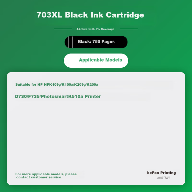 Картридж струменевий Befon 703 чорний для HP CD887A D730 K510a F735 K209g K109a K109g 703 - зображення 5