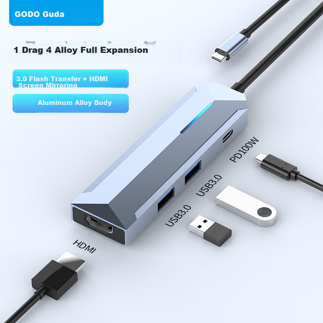 Док-станція GODO Type-C, USB-HDMI, PD100W, 4K - зображення 4