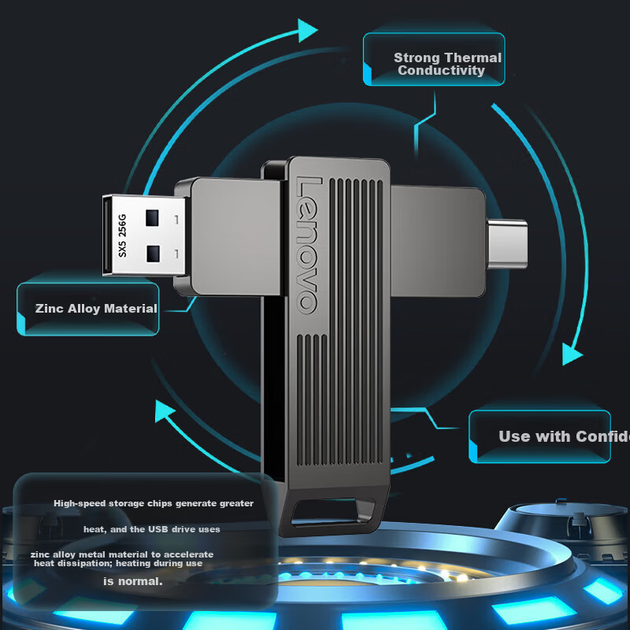 Флеш память USB Lenovo SX5 Pro 128GB USB 3.2 Gen1 + Type-C Grey - Фото 6 Флеш память USB Lenovo SX5 Pro 128GB USB 3.2 Gen1 + Type-C Grey - изображение 6