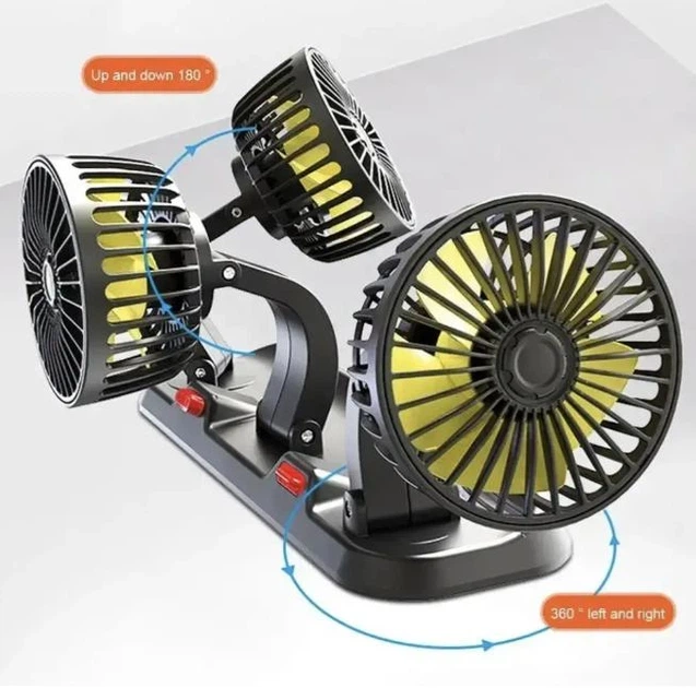 Вентилятор тройной 212 с регулировкой USB DOUBLE-HEADED VEHICLE FAN 12V с табличкой телефона - изображение 2