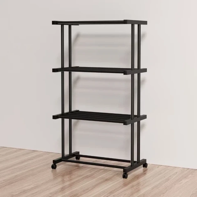 Этажерка металлическая RIAS Clothes Drying Rack 8041 на колесиках 4 яруса 155x80x40 см Black (3_08401) - Фото 3 Этажерка металлическая RIAS Clothes Drying Rack 8041 на колесиках 4 яруса 155x80x40 см Black (3_08401) - изображение 3