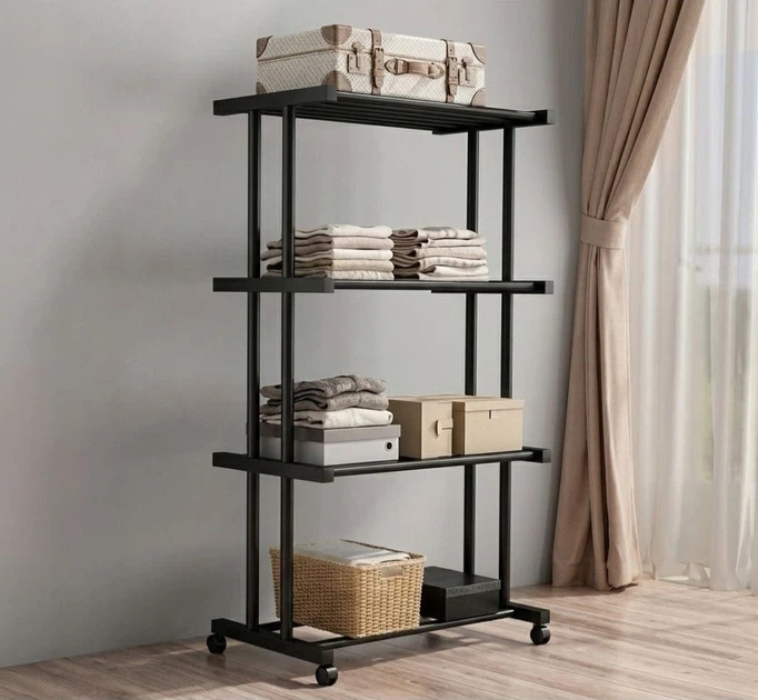 Этажерка металлическая RIAS Clothes Drying Rack 8041 на колесиках 4 яруса 155x80x40 см Black (3_08401) - Фото 5 Этажерка металлическая RIAS Clothes Drying Rack 8041 на колесиках 4 яруса 155x80x40 см Black (3_08401) - изображение 5