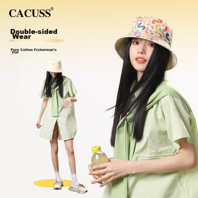 Женская широкополая повседневная хлопковая рыбацкая шляпа CACUSS для всех сезонов, панама для защиты от солнца во время походов, бежевая, размер Medium. - изображение 4