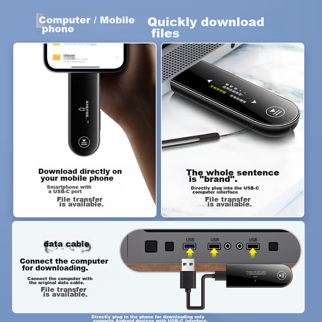 MP3-плеєр FAMUE PA05, 32 ГБ, Bluetooth, диктофон, USB-C, для вивчення мов і спорту - зображення 12