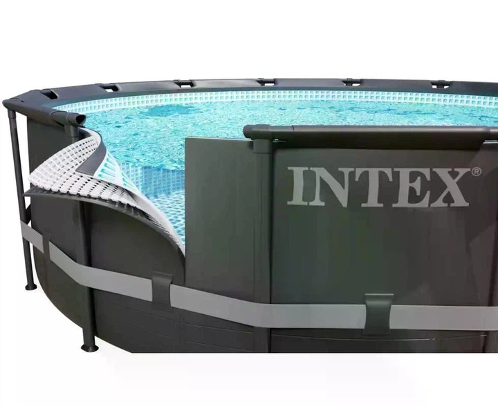Круглый семейный каркасный бассейн Intex 26340 732 x 132 см для дома дачи из ПВХ серый (21-9-26340-0) - изображение 2