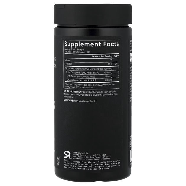 Омега-3 Sports Research Triple Strength Omega-3 Fish Oil 180 капсул, рыбий жир тройной силы с Аляски - Фото 2 Омега-3 Sports Research Triple Strength Omega-3 Fish Oil 180 капсул, рыбий жир тройной силы с Аляски - изображение 2