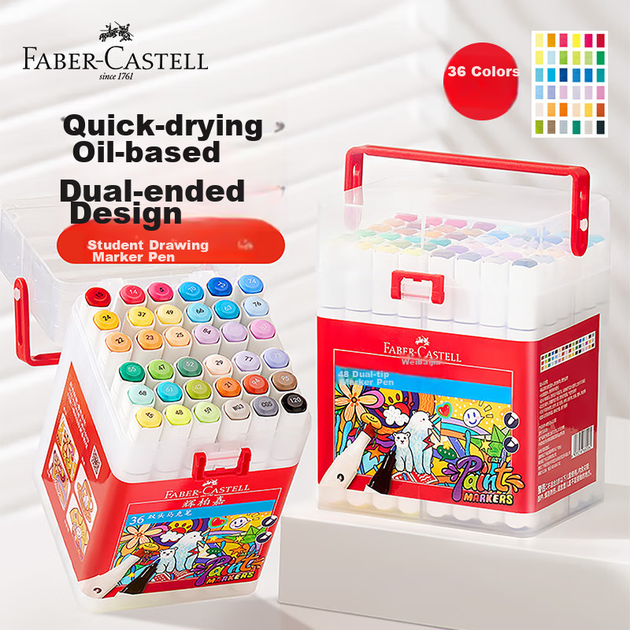 Двусторонние маркеры Faber-Castell, 36 цветов в коробке, цветные ручки O1-553636, акварельные ручки для художественного скетчинга и обучения искусству. - изображение 4