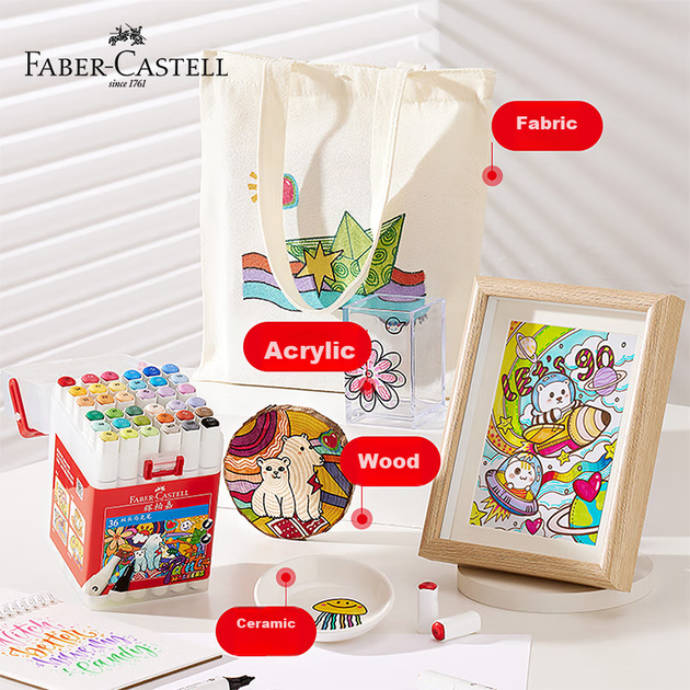 Двусторонние маркеры Faber-Castell, 36 цветов в коробке, цветные ручки O1-553636, акварельные ручки для художественного скетчинга и обучения искусству. - изображение 5
