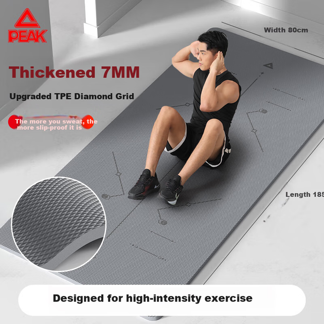 Коврик для йоги и фитнеса PEAK Yoga Mat Fitness Mat TPE 185*80 см с разметочными линиями, нескользящий, утолщенный и расширенный, подходит для мужчин и начинающих, звукоизолирующий и амортизирующий. - изображение 4