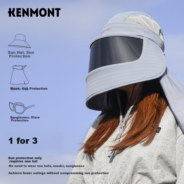 Сонцезахисна маска Kenmont для обличчя, всепогодна, жіноча, літня, із захистом від ультрафіолету, захистом від вітру та зовнішнім захистом для шиї, вбудованою вітрозахисною сонцезахисною шапкою 3779 - изображение 7