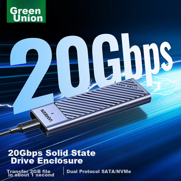 Корпус UGREEN для внешнего SSD M.2 NVMe/SATA 20Гбит/с, для ноутбуков/Apple, 35576 - Фото 12 Корпус UGREEN для внешнего SSD M.2 NVMe/SATA 20Гбит/с, для ноутбуков/Apple, 35576 - изображение 12