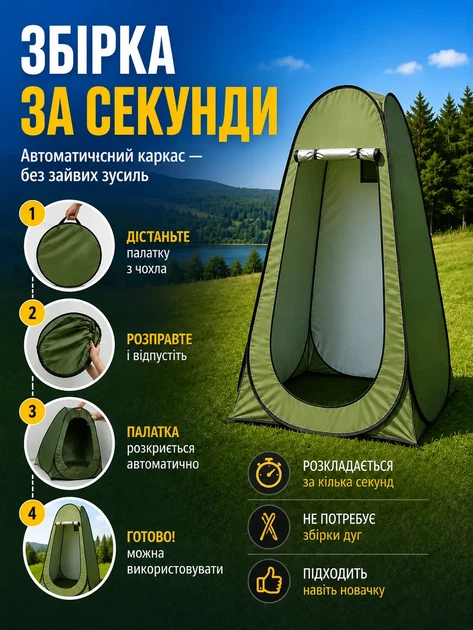 Туристичний намет для душу та туалету 190x120 см Tent AND GZY. Автоматичний кемпінговий намет роздягальня. Намет для літнього душу. - зображення 3
