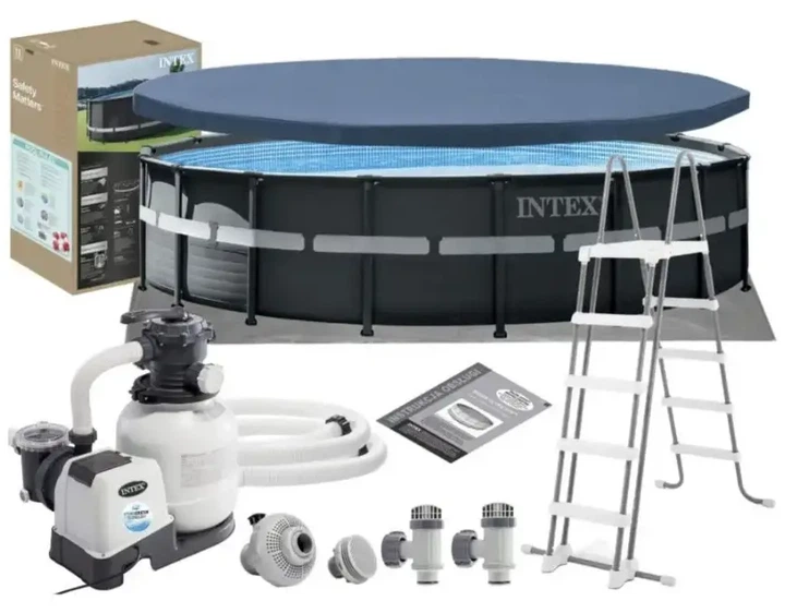 Каркасный бассейн Intex Ultra XTR Frame Pool 549×132 см 26423 л круглый черный с песчаным насосом-фильтром 6000 л/ч, стремянкой, подстилкой и тентом - изображение 2