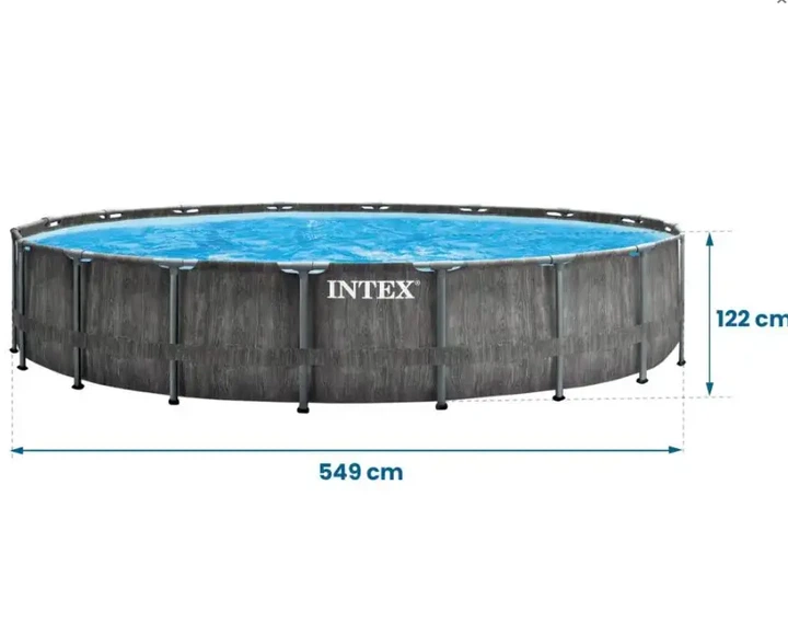 Каркасный бассейн Intex GreyWood Prism Frame Pool 549×122 см 24310 л круглый темно-серый с картриджным фильтр-насосом 5678 л/ч, стремянкой, подстилкой и тентом - изображение 5