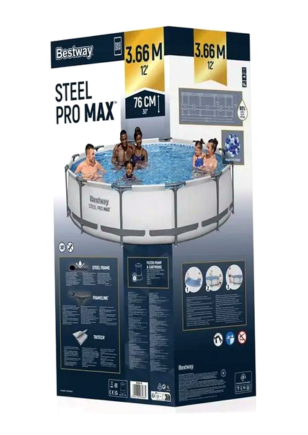 Каркасный бассейн 366×76 см с насосом и фильтром для дачи серый Bestway HM-0561 - Фото 4 Каркасный бассейн 366×76 см с насосом и фильтром для дачи серый Bestway HM-0561 - изображение 4