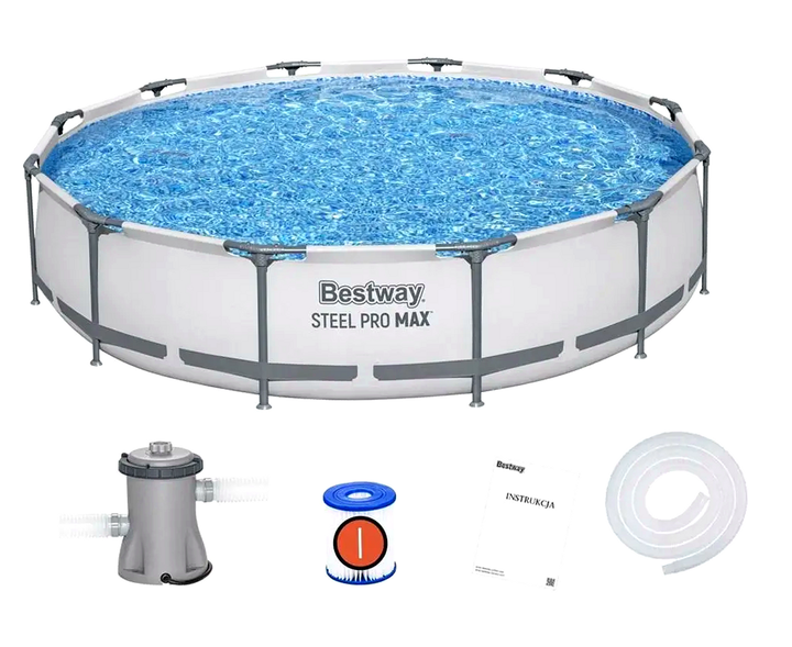 Каркасный бассейн 366×76 см с насосом и фильтром для дачи серый Bestway HM-0561 - Фото 8 Каркасный бассейн 366×76 см с насосом и фильтром для дачи серый Bestway HM-0561 - изображение 8