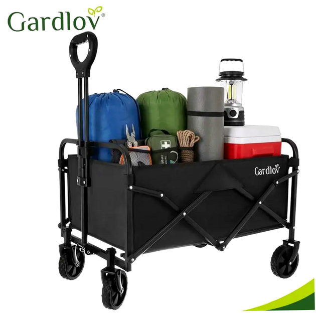 Складная садовая тележка 90 л 100 кг для дачи и кемпинга черный Gardlov HM-0563 - изображение 3