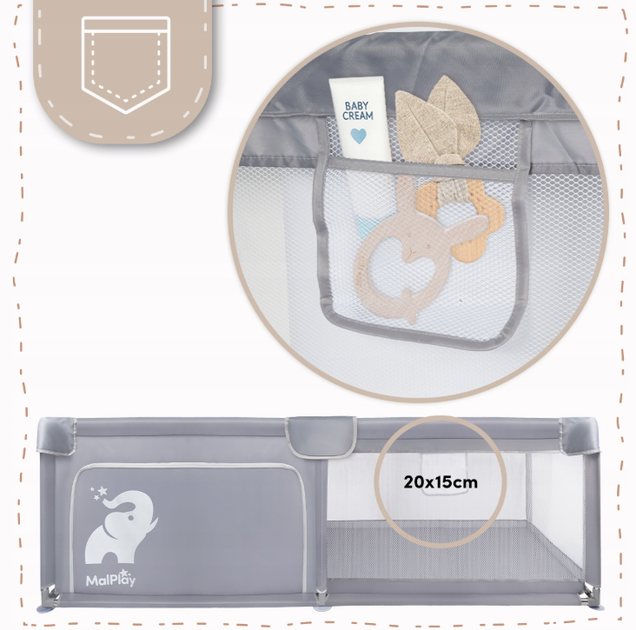 Игровой манеж 120x180 см для детей до 36 месяцев серый MalPlay FK-3314 - изображение 10