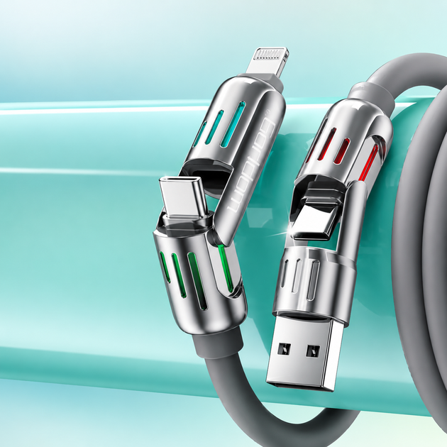 Кабель Earldom EC-IC02 4 в 1 USB-A/USB-C – USB-C/Lightning 240W 1.2 м - изображение 5