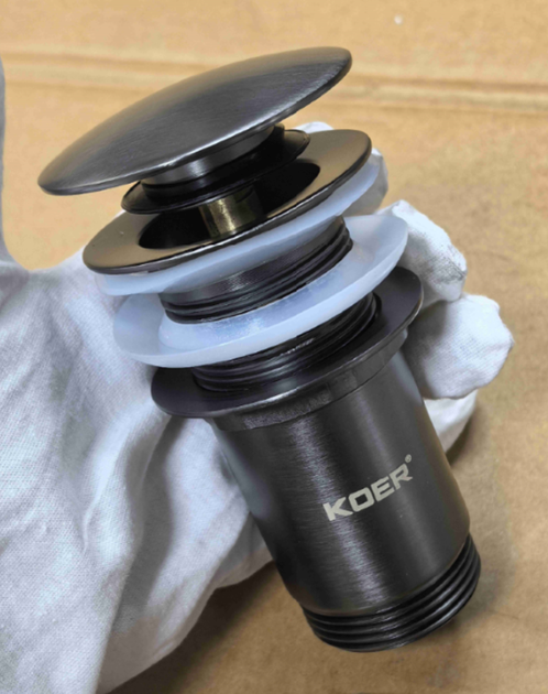 Донний клапан для раковини Koer PW-07-07 1 1/4" з переливом автоматичний CLICK-CLACK (Колір графіт) (KR6483) ( 12090 ) - изображение 5