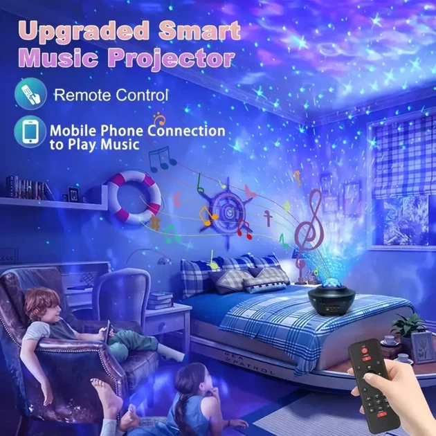Ночник-проектор звездного неба Galaxy 3-в-1, LED-проектор с Bluetooth-колонкой, лазерными звездами, океанской волной и пультом ДУ, - изображение 7