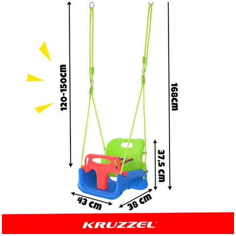Детская качель трансформер 3в1 подвесная до 30 кг Kruzzel с регулируемыми тросами сине-зелено-красный - изображение 10