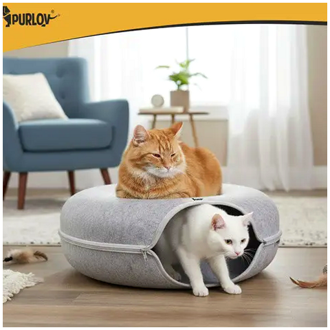 Лежанка для кота круглая с молнией 51x20 см для домашних животных PURLOV серый - изображение 6