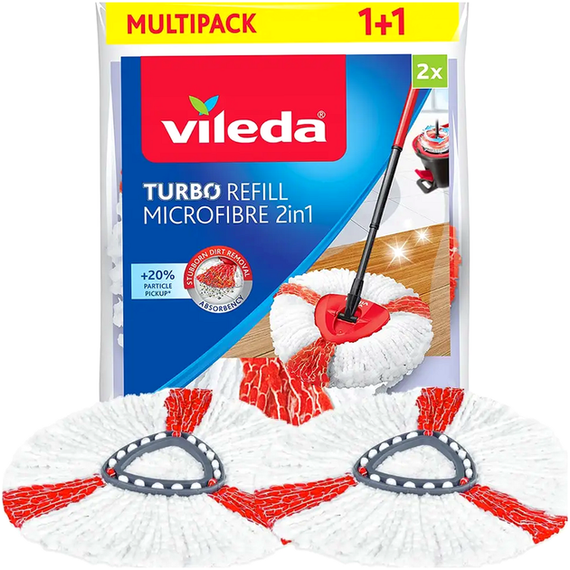Запасные насадки из микрофибры для швабры Vileda Turbo 2 шт для пола белые - изображение 2