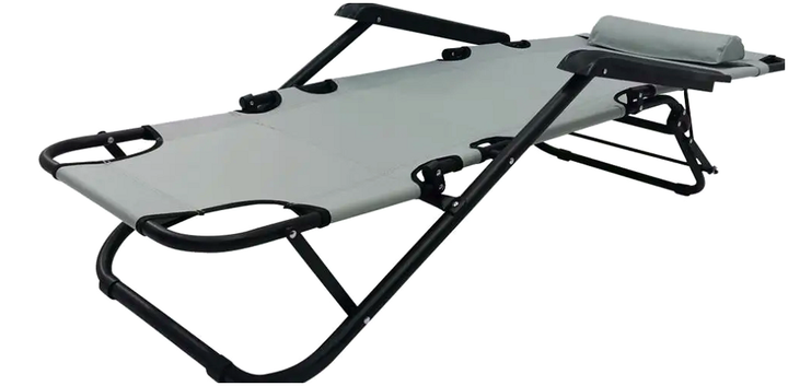 Шезлонг лежак садовый с подлокотниками и подголовником для отдыха 1 шт серый - изображение 2