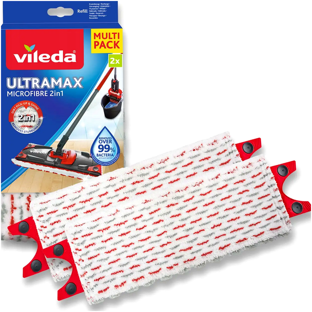 Запасные насадки плоские микрофибра для швабры Vileda Ultramax 2 шт красный - Фото 1 Запасные насадки плоские микрофибра для швабры Vileda Ultramax 2 шт красный - изображение 1