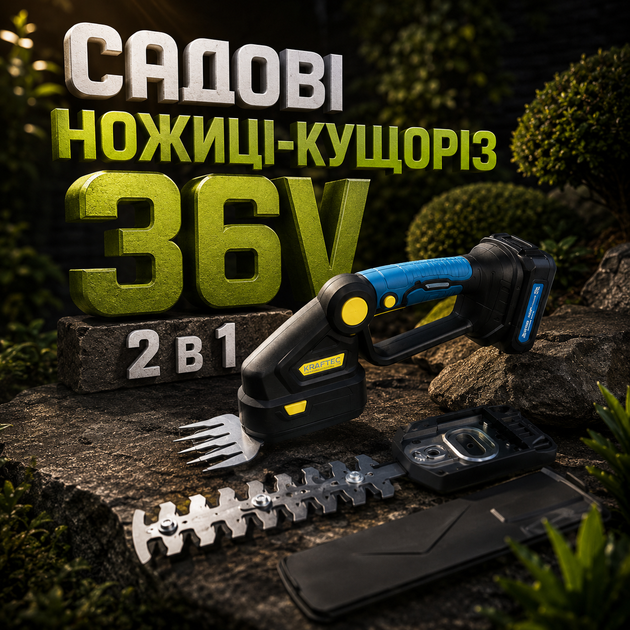 Аккумуляторный кусторез KRAFFTEC Saker Trimmer 36V с двумя аккумуляторами, для стрижки живой изгороди, декоративных кустарников и ухода за садом - Фото 3 Аккумуляторный кусторез KRAFFTEC Saker Trimmer 36V с двумя аккумуляторами, для стрижки живой изгороди, декоративных кустарников и ухода за садом - изображение 3
