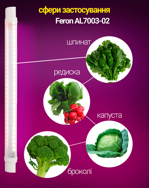 Светодиодный фитосветильник Feron AL7003-2 30W 121 см полного спектра IP65 для растений (AL7003/30) - изображение 3