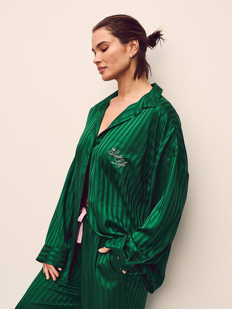 Жіноча піжама (Штани + Сорочка) Victoria's Secret (289664525463) Signature Satin Oversized Long Pajama M зелена - Фото 3 Жіноча піжама (Штани + Сорочка) Victoria's Secret (289664525463) Signature Satin Oversized Long Pajama M зелена - зображення 3