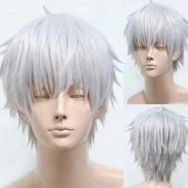Перука чоловіча косплей аніме "Gintama" - Сірий - Фото 1 Перука чоловіча косплей аніме "Gintama" - Сірий - зображення 1