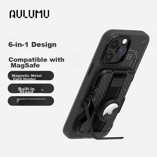 Держатель для карт AULUMU G03 магнитный из углеродного волокна с регулируемой подставкой для смартфонов Apple, черный - изображение 13